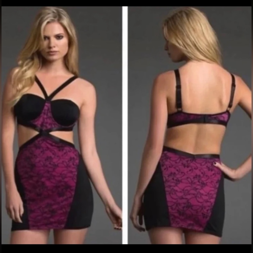 Oh La La Elegant Black and fushia/pinky or Purple Lace mini bodycon NWT!